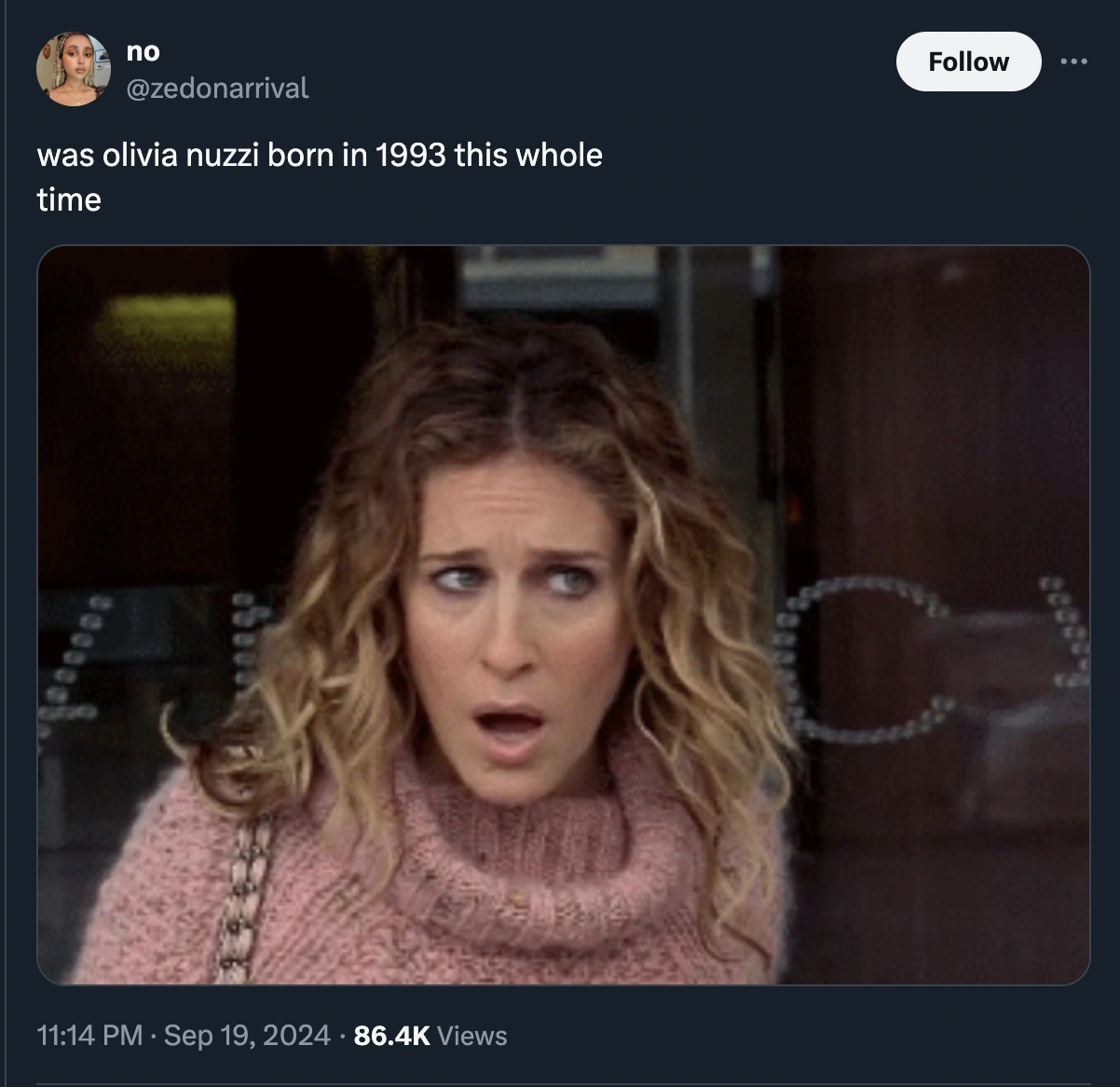 Carrie Bradshaw - no was olivia nuzzi born in 1993 this whole time Views